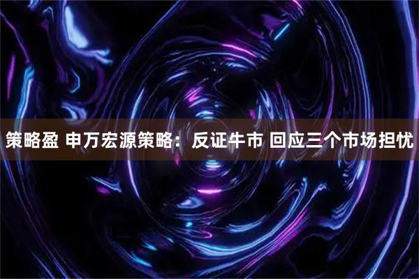 策略盈 申万宏源策略：反证牛市 回应三个市场担忧